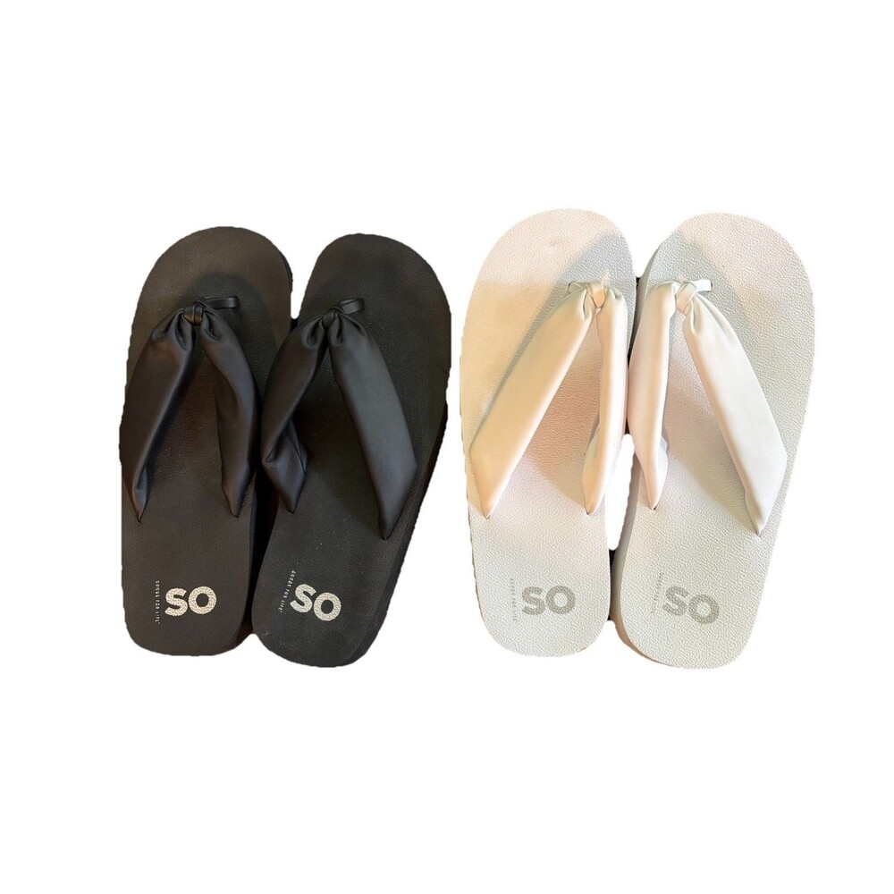 2 Pairs SO Brand Women's Flip Flops  Thong Sandals White And Black Size 9M - So